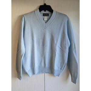Curry Knits Women's Blue V-neck Long Sleeve Knit Acrylic Sweater Size 40